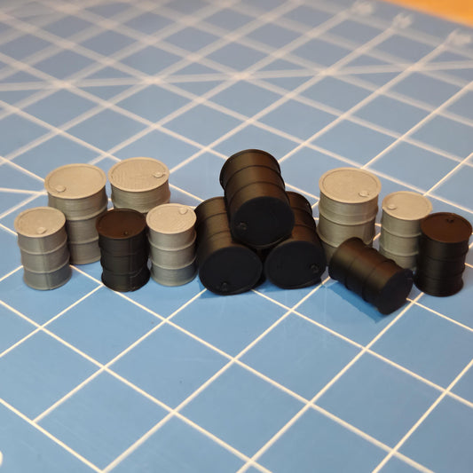 3D Printed Miniature Oil Barrels – Scale Model Scenery for Dioramas & Wargaming